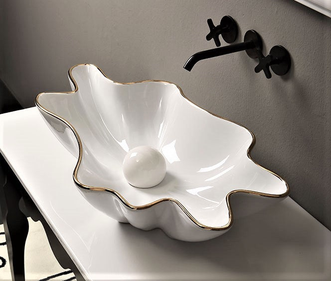 Vitruvit SHELL Gold Line designer basin – Italian sculptural sink with gold detailing