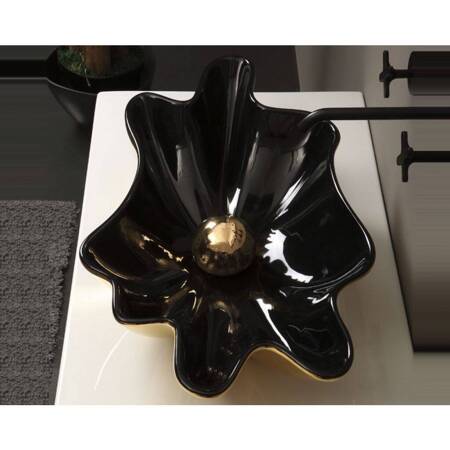 Vitruvit SHELL modern washbasin in black and gold – designer ceramic sink for luxury interiors