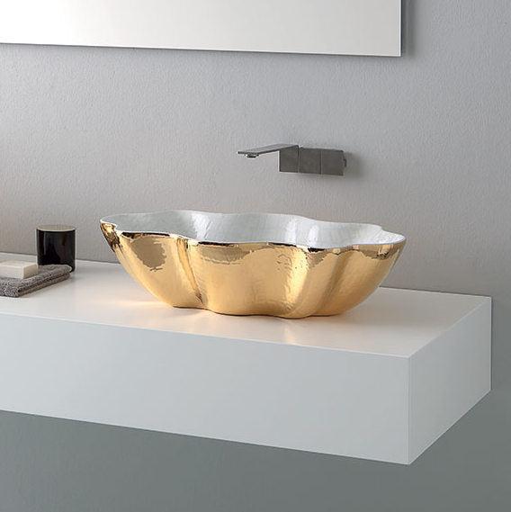 Vitruvit SHELL white & gold countertop basin – designer Italian washbasin for luxury bathrooms