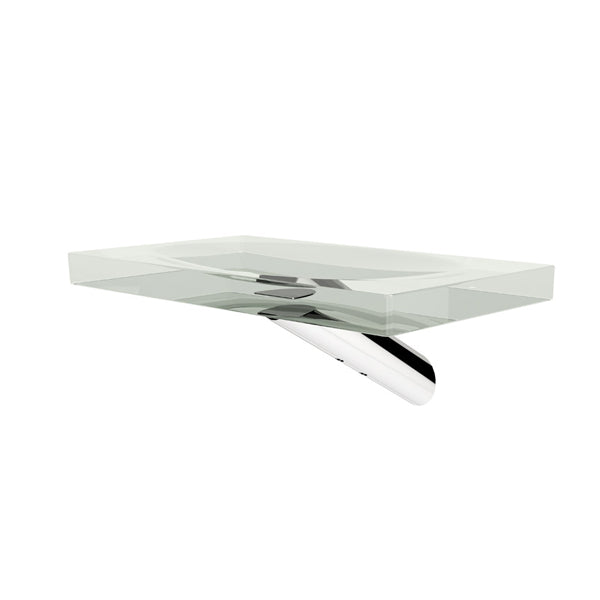 A clear acrylic soap holder with a minimalist design, featuring a simple rectangular shape with a slight lip on the edge.