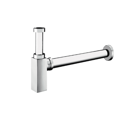 A chrome plated siphon bathtub faucet with a square design, featuring a polished finish and a siphon stopper.