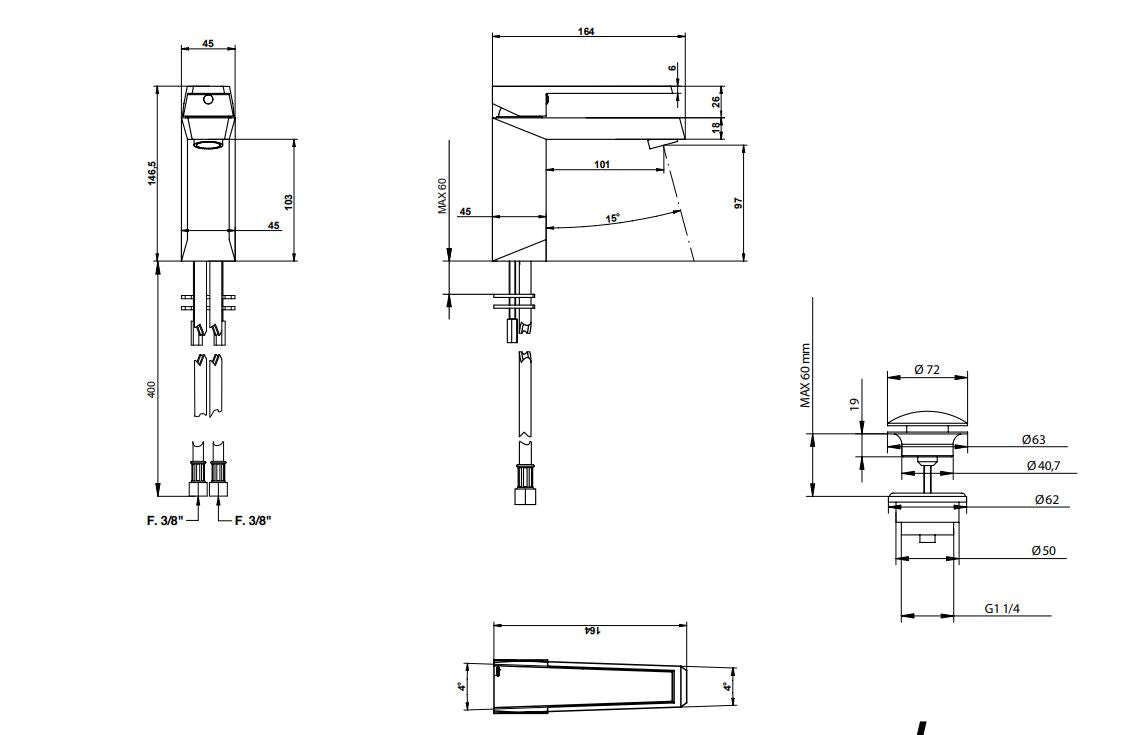 Stelth mixer and waste for basins Pakistan