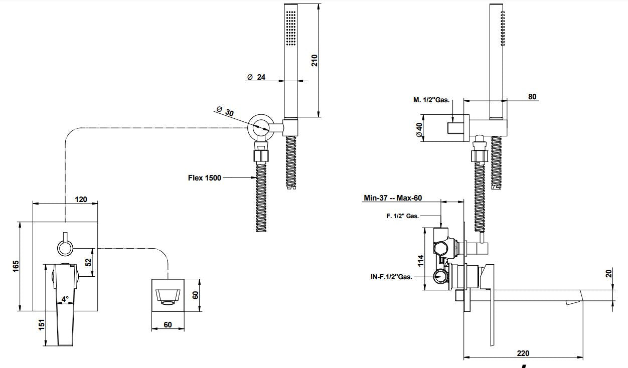 Stelth Concealed Shower Mixer with Spout & Hand Shower Pakistan