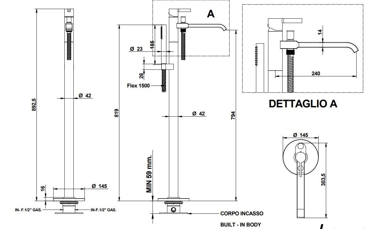 Bongio standing tub filler 08534/DPR luxury design Pakistan