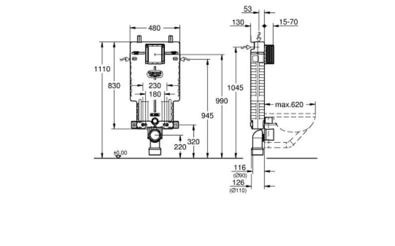 Grohe Uniset WC frame with EPS housing, Durable Grohe concealed WC frame Pakistan, Grohe WC installation system EPS housing, Space-saving Grohe WC frame Pakistan, Original Grohe Uniset element WC Pakistan,