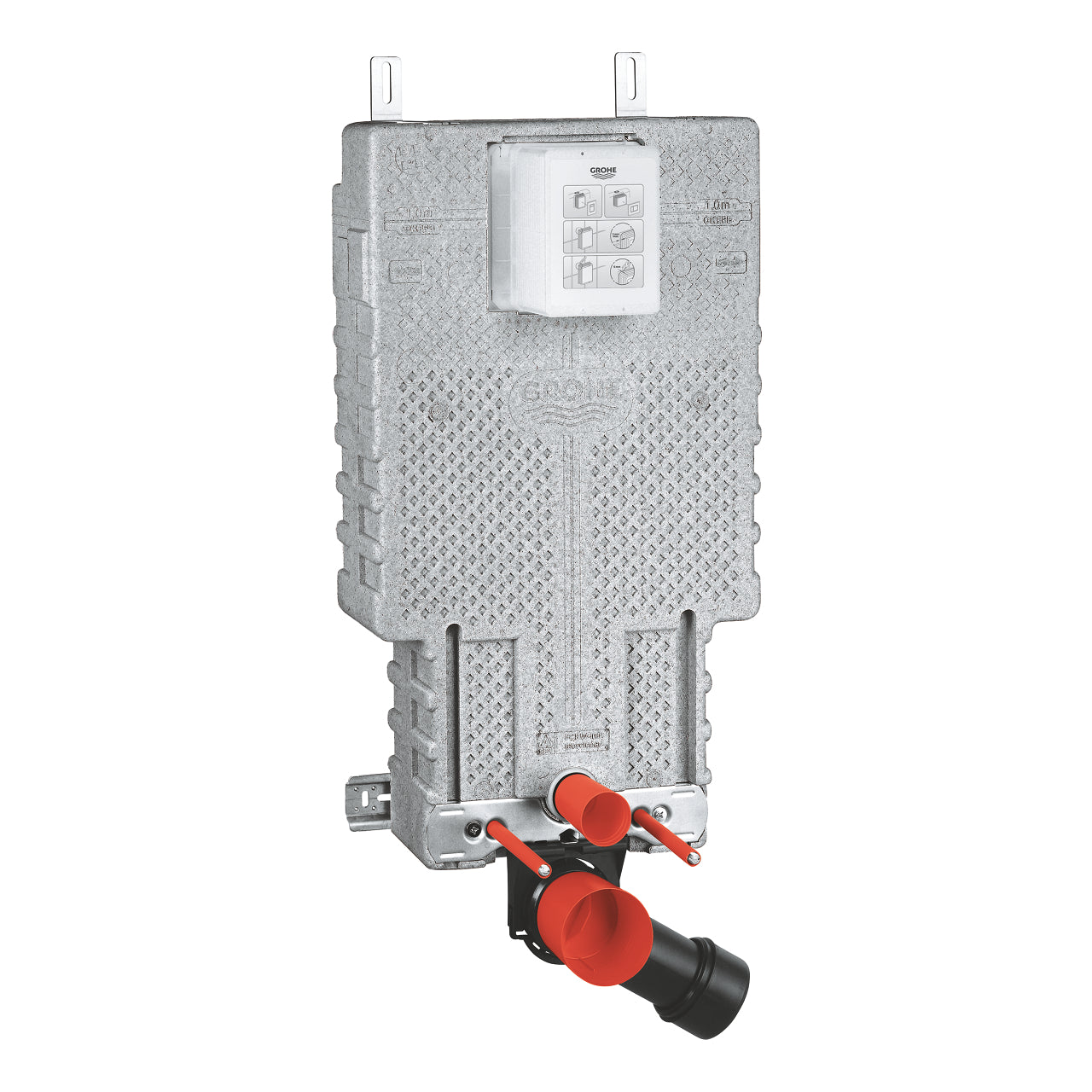 This image features a Grohe UNISET ELEMENT for a toilet system, showcased against a plain background to emphasize its design and details. The element includes an EPS housing and is designed for vertical installation with the flushing cistern GD 2.