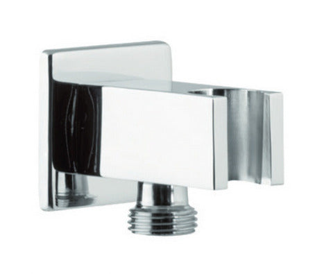 A silver-colored brass water inlet for a bathroom, with a shiny finish and a traditional square design.