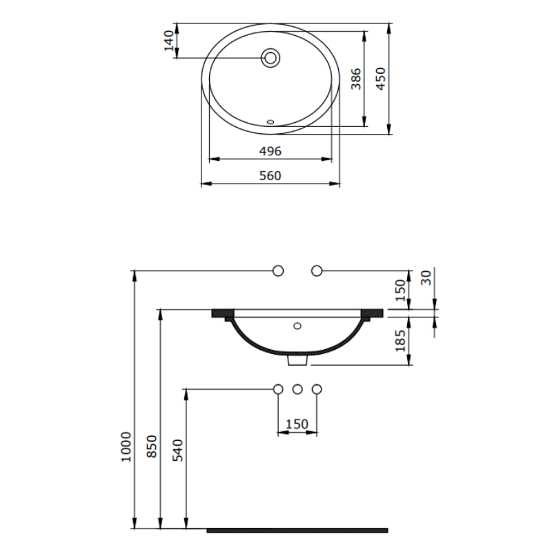 Bocchi Parma undercounter washbasin dimensions 560x450mm — undermount basin Pakistan, Sardar & Co