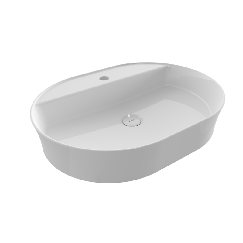 Bocchi Sottile single hole basin Gloss White 600mm 115mm slim — countertop washbasin Pakistan, Sardar & Co