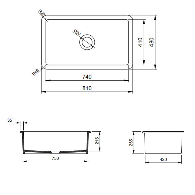 Bocchi Sotto Fireclay kitchen sink dimensions 215x480mm — most compact Bocchi sink Pakistan, Sardar & Co