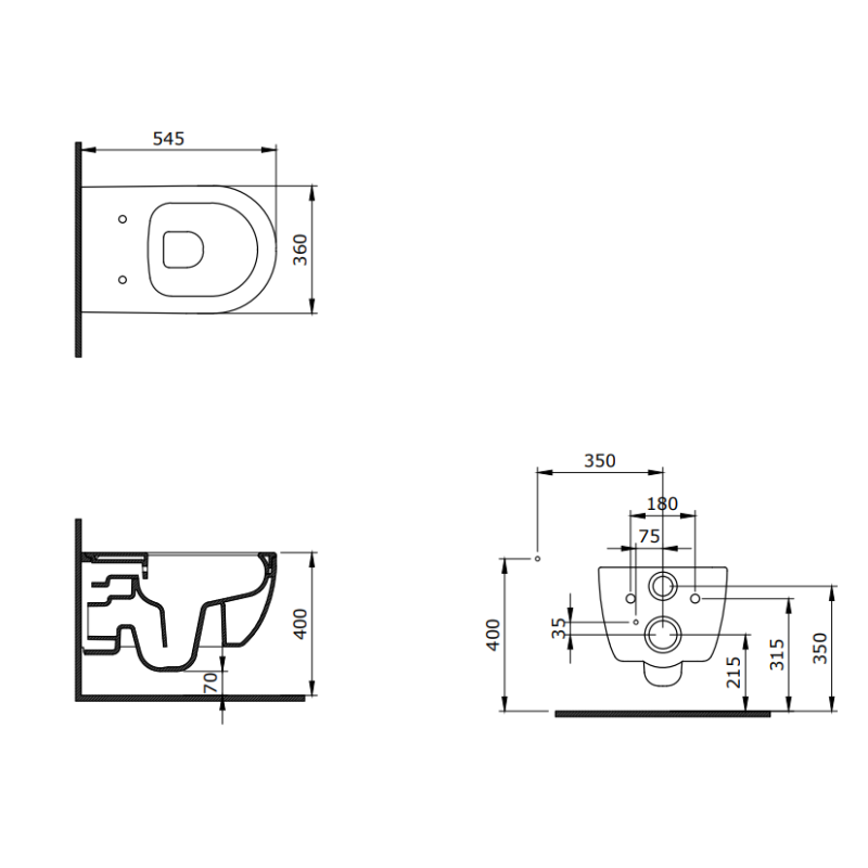 Bocchi V-Tondo wall mounted toilet dimensions 360x545x330mm — rimless concealed bidet Pakistan, Sardar & Co
