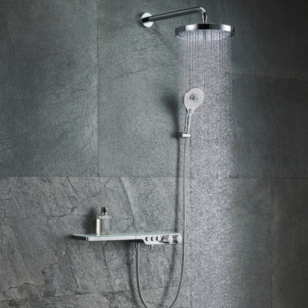 Concealed Thermostatic Shower Mixer installed in modern bathroom Pakistan — OMSA Rubinetterie by Sardar & Co showing real usage and temperature control