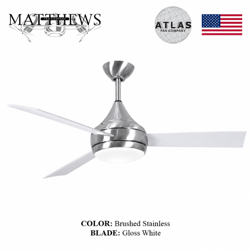 Mattews Donaire coastal ceiling fan Brushed Stainless with Gloss White — coastal wet location fan Pakistan, Sardar & Co