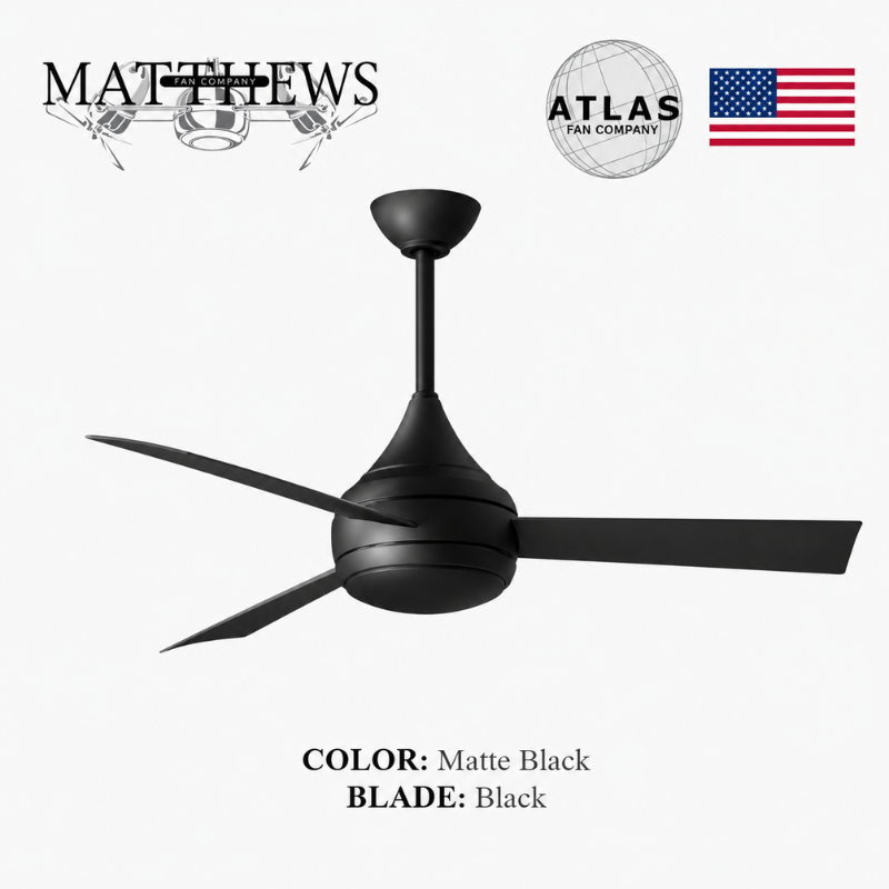Mattews Donaire coastal ceiling fan Matte Black with Black blades — 52 inch UL wet location, Punkh Studio Sardar & Co Pakistan