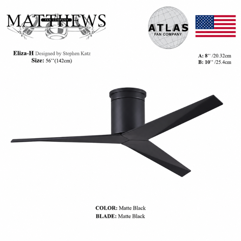 Mattews Eliza-H matte black ceiling fan with Matte Black blades — 56 inch DC motor, Punkh Studio Sardar & Co Pakistan