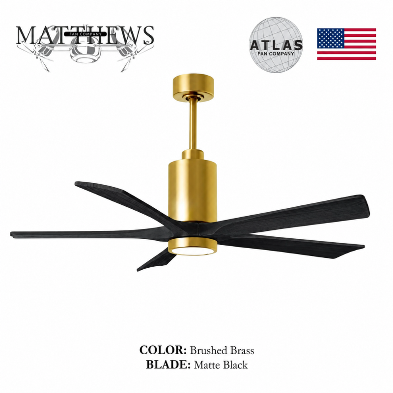Mattews Patrícia-5 luxury ceiling fan Brushed Brass motor Matte Black blades — Pakistan, Sardar & Co