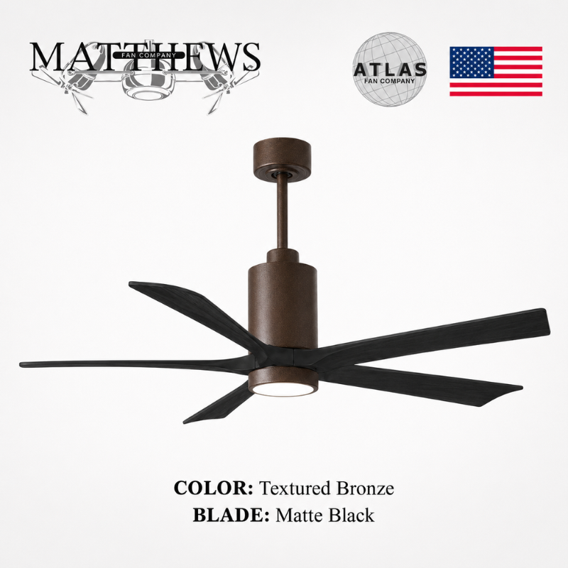 Mattews Patrícia-5 luxury ceiling fan Textured Bronze motor Matte Black — exclusive Pakistan, Sardar & Co