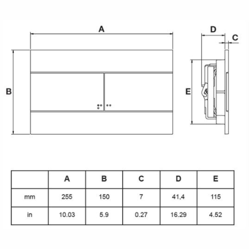 OLI Slim flush plate technical diagram with specefications