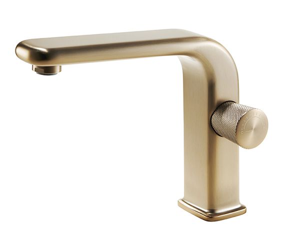 OMSA FL7640 deck mount faucet Brushed Champagne Gold PVD satin — single-hole basin faucet, Sardar & Co Pakistan