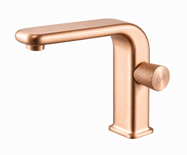 OMSA FL7640 deck mount faucet Brushed Rose Gold PVD satin — article FL7640, deck-mounted washbasin tap, Sardars Pakistan