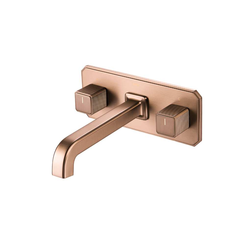 OMSA FL8240 dual-handle wall faucet Rose Gold PVD finish — two-handle wall-mounted basin mixer, article FL8240, Sardars Pakistan