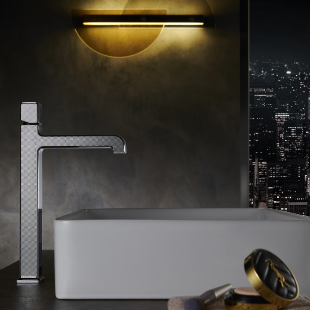 OMSA FL830A wash basin tap installed in luxury bathroom Pakistan — deck-mounted single-hole European faucet, Sardar & Co Rawalpindi