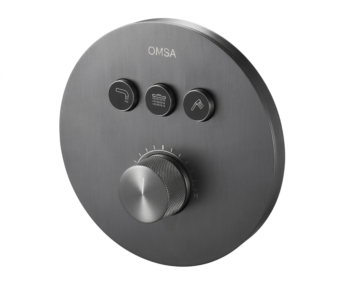 OMSA HL8477 3-way concealed thermostatic shower valve Gunmetal PVD — in-wall shower system, Sardar & Co Pakistan