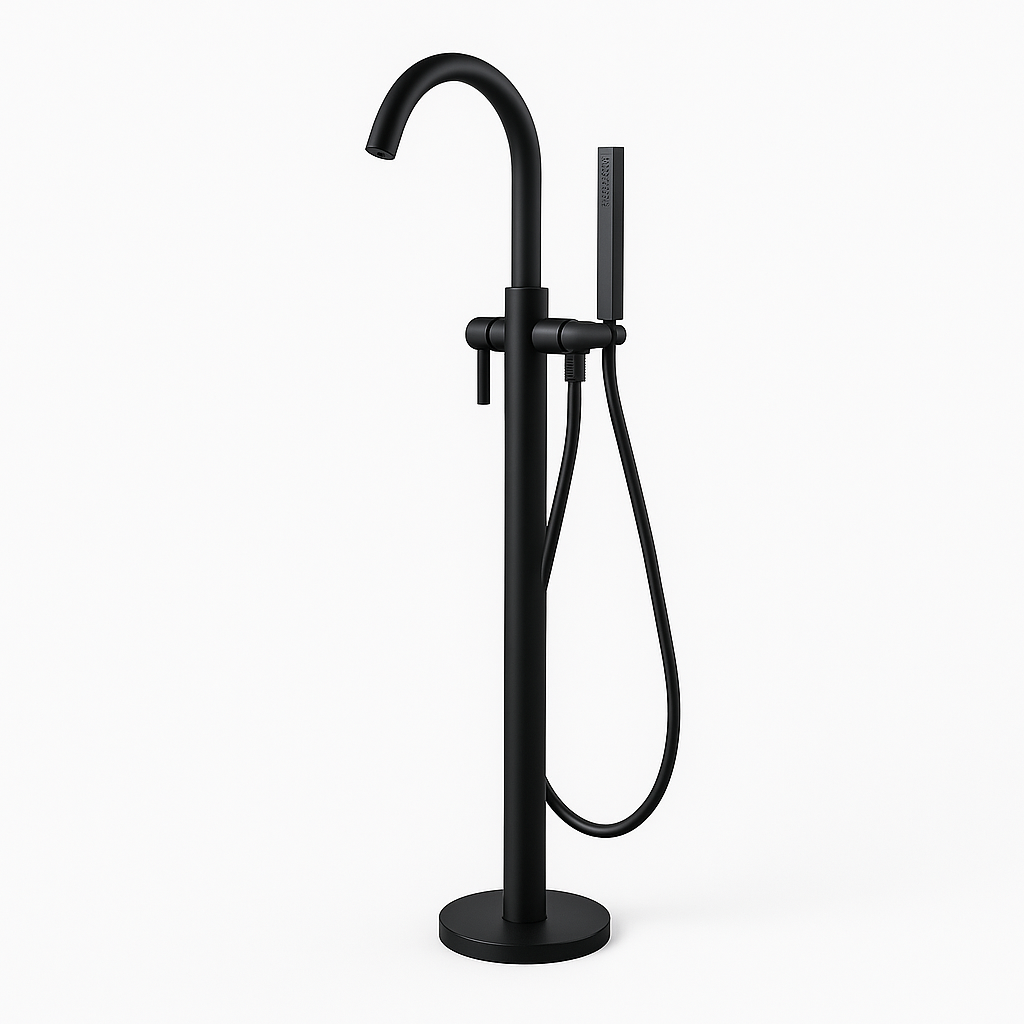 OMSA YD8804 bathtub faucet Matte Black PVD — floor-standing round tub filler Pakistan, article YD8804, Sardars