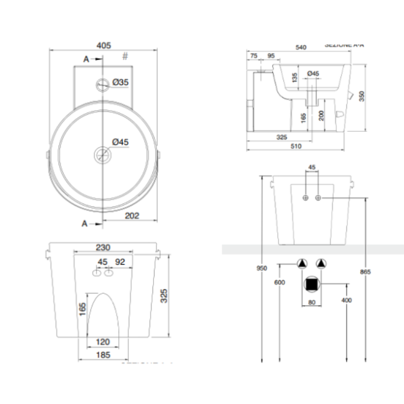 Scarabeo Bucket R designer wash basin dimensions 400x540mm — wall hung circular Pakistan, Sardar & Co