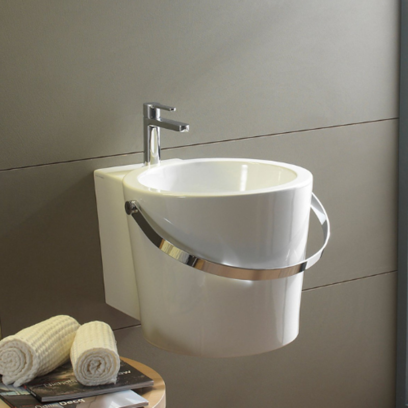 Scarabeo Bucket R designer wash basin installed in premium bathroom Pakistan — 9 colours, Sardar & Co Rawalpindi