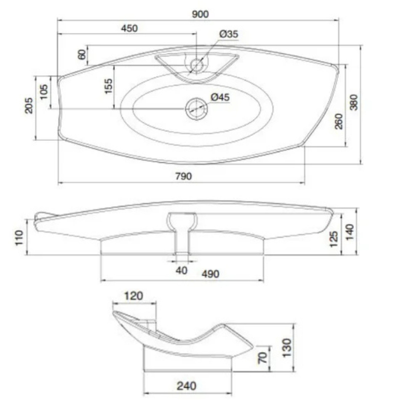 Scarabeo Kong 90R high quality washbasin dimensions 900x380mm — CE certified Pakistan, Sardar & Co