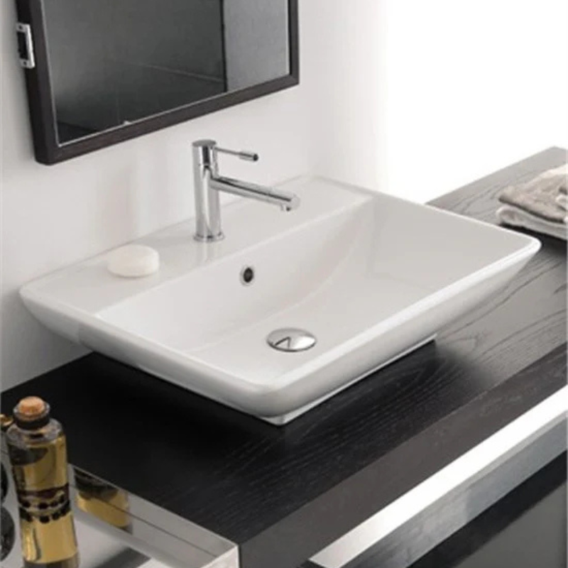 Scarabeo Kylis floral washbasin Pakistan installed — Floral Blue countertop 620mm, Sardar & Co Rawalpindi
