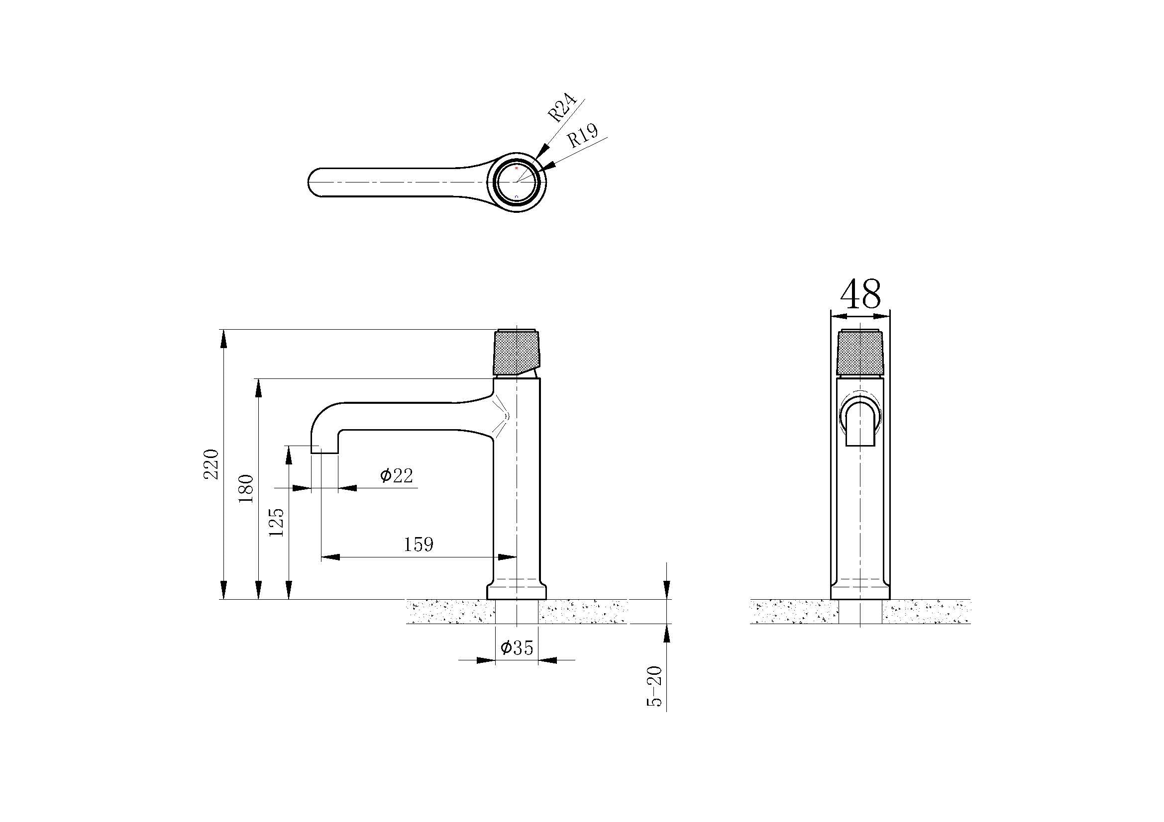 Single Hole Washbasin Faucet Pakistan OMSA Muse FL8530 technical drawing and dimensions — Sardar & Co