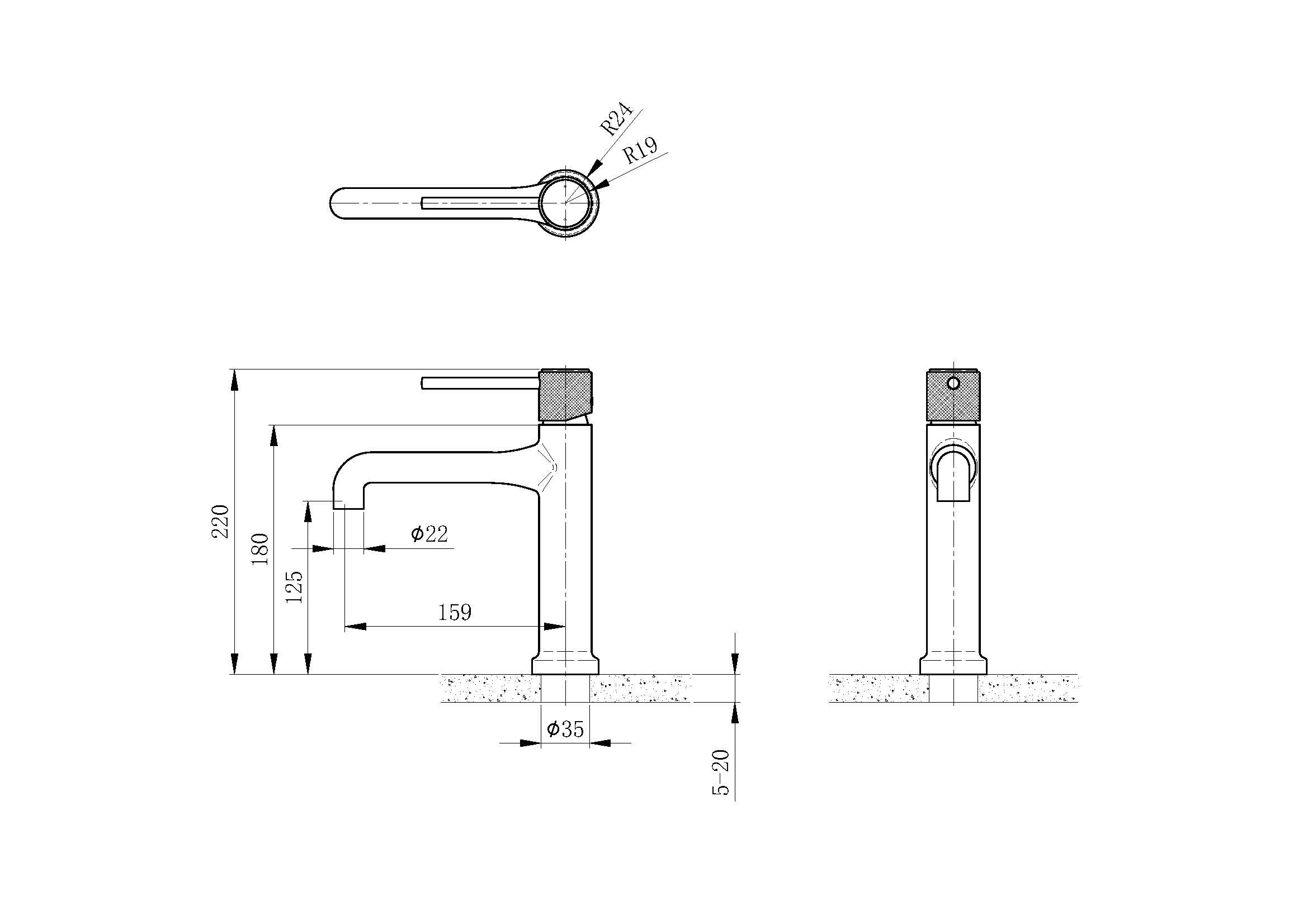 Designer Basin Mixer Tap Pakistan OMSA Muse FL8270 technical drawing and dimensions — Sardar & Co