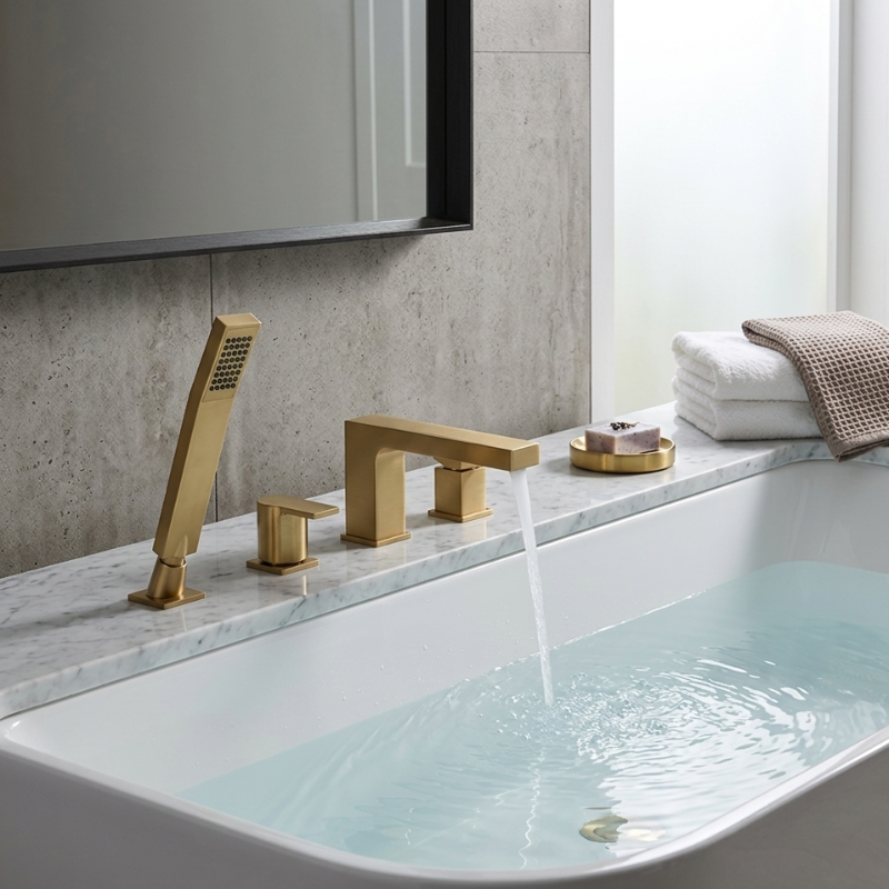 Valvex ARS 4-hole bath mixer installed on freestanding tub, Sardar & Co Rawalpindi
