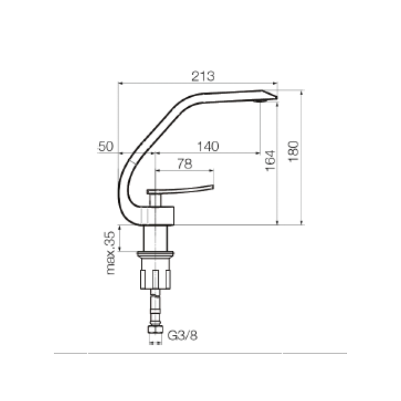 Technical dimensions for Valvex ASSO basin mixer — mixer height 180mm, spout reach 140mm, Sardar & Co Pakistan
