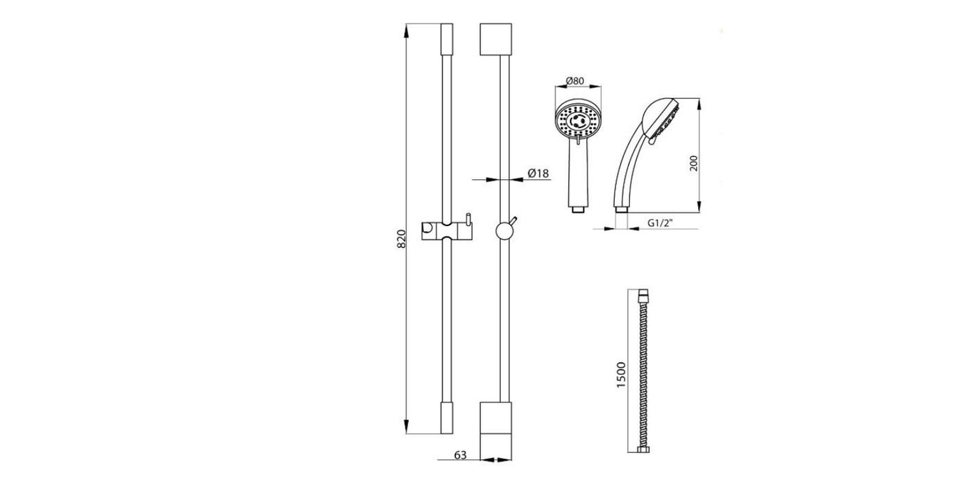 Technical dimensions for Valvex Cool 3-function shower set with soap dish, Sardar & Co Pakistan