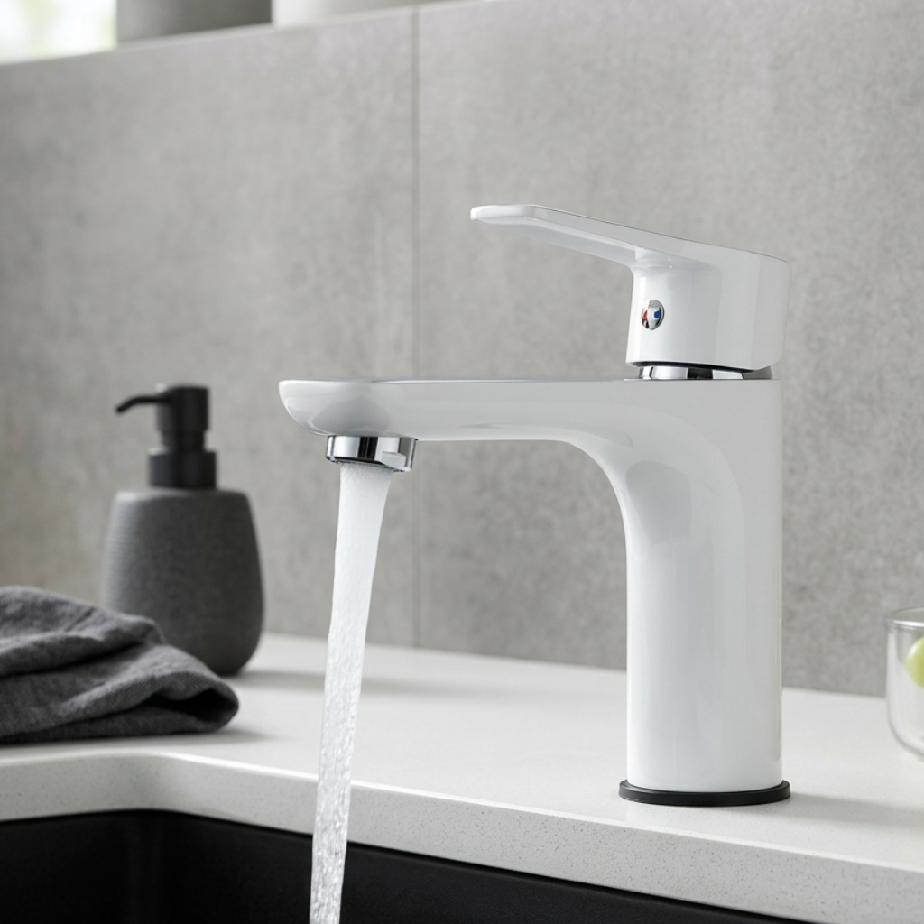Valvex DALI basin mixer installed on washbasin — luxury bathroom fitting, Sardar & Co Rawalpindi