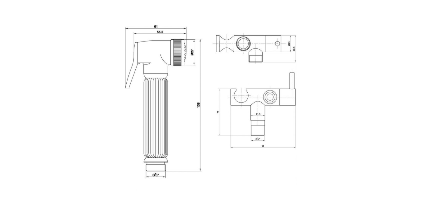 Technical dimensions for Valvex Fresco bidet spray set, Sardar & Co Pakistan