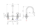 Technical drawing and dimensions of 3 Hole Basin Faucet Pakistan OMSA FL8510 — Sardar & Co Rawalpindi