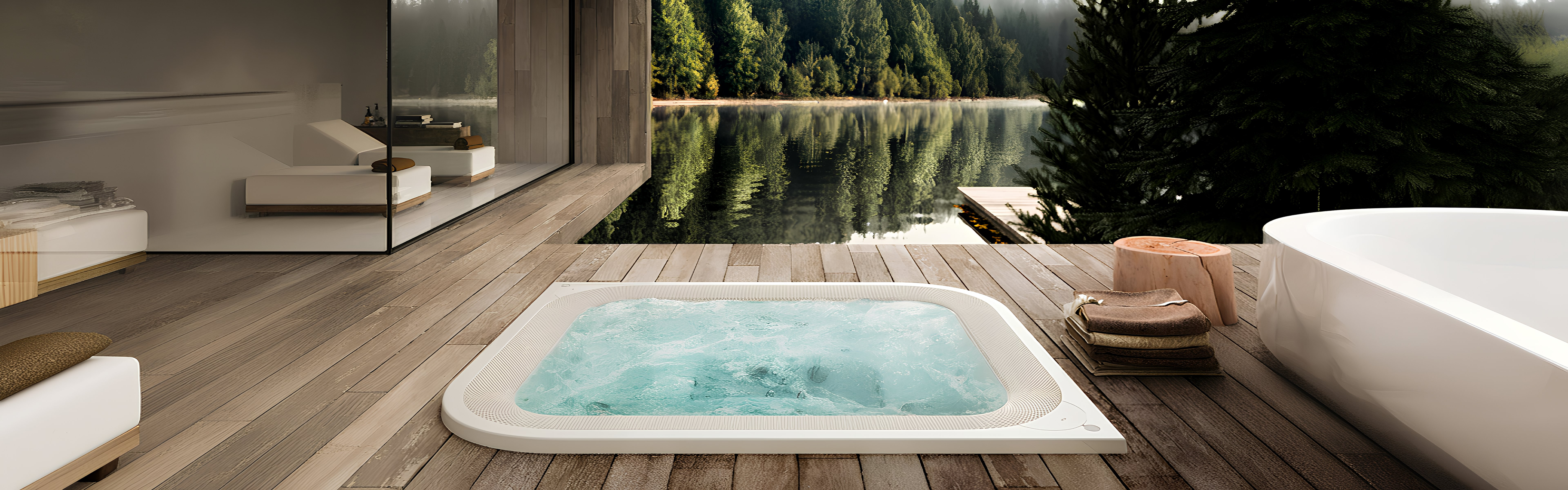 Elegant modern bathroom featuring a luxury bathtub and relaxing jacuzzi setup