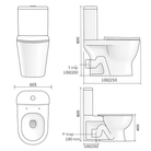 Technical drawing of a toilet with dimensions labeled