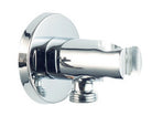 A round brass water inlet with a shiny finish, likely for use in a bathroom setting.