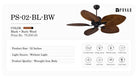 Ceiling fan with specifications and brand logo on a white background, Pankh PS 02 ceiling fan Pakistan, heritage ceiling fan, handmade pankh fan Pakistan, rustic ceiling fan Pakistan, traditional wooden fan Pakistan,