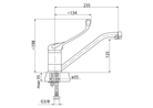 Technical drawing of a faucet with dimensions labeled