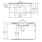 Technical dimension drawing of a console washbasin, showing front and side profile measurements with numeric labels on a white background.