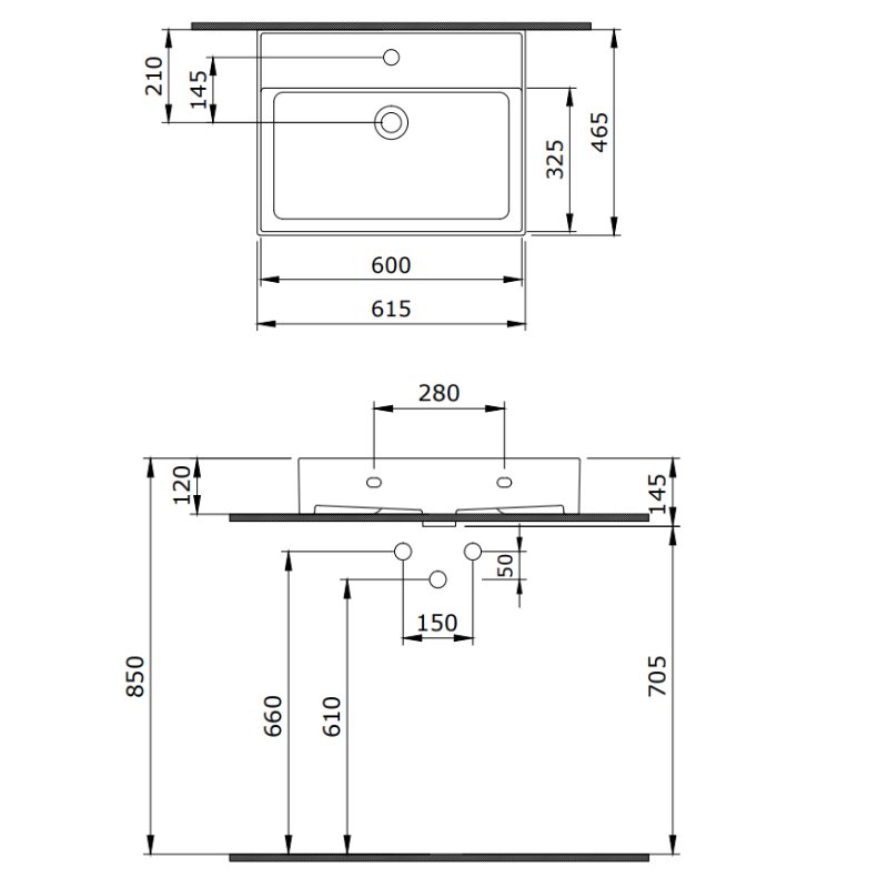 Bocchi Milano 60 wall hung wash basin dimensions 605x465x140mm — slimmest Milano Pakistan, Sardar & Co