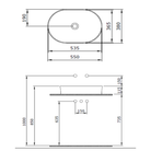 Bocchi Sottile countertop basin technical dimensions 549x379x115mm — slim vessel basin Pakistan, Sardar & Co