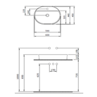 Bocchi Sottile single hole basin technical dimensions 600x450x115mm — slim countertop Pakistan, Sardar & Co