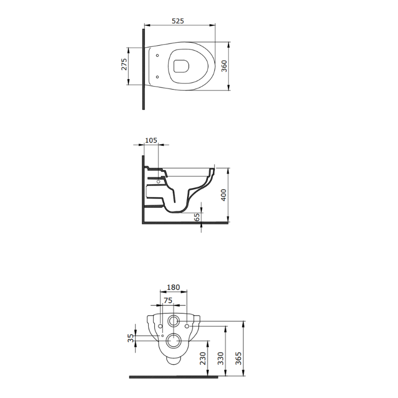 Bocchi Taormina Pro rimless toilet dimensions 360x520x335mm — most compact Bocchi wall hung Pakistan, Sardar & Co